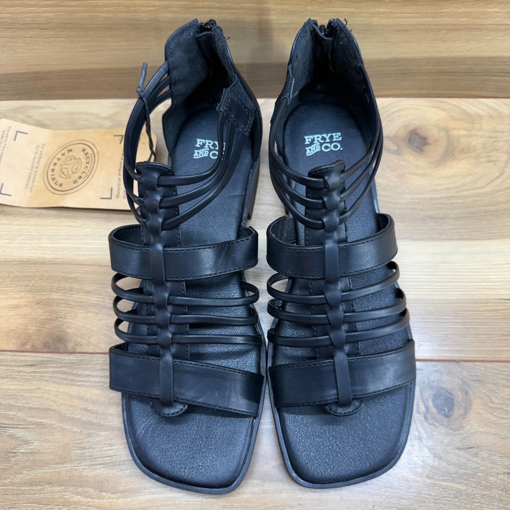 FRYE & CO Teaghan Sandals Womens 8.5 M Black Strappy Flats Square Toe
